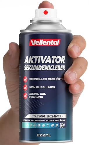 Sekundenkleber Aktivator Spray 200 ml extra stark - Hocheffektives Aktivatorspray für alle Cyanacrylat Sekundenkleber - Aushärtungsbeschleuniger für blitzschnelles Aushärten