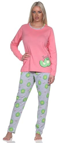 Normann Damen Schlafanzug Langarm Pyjama mit Pyjamahose in coolem Allover Print