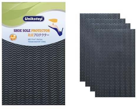 UNIKSTEP 4 pezzi di protezione per la suola della scarpa, design ondulato, fondo della scarpa e cuscinetti antiscivolo autoadesivi sul tallone (Nero)