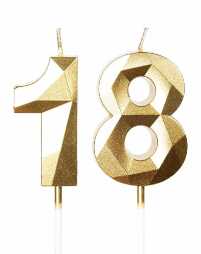mciskin Gold 18th Birthday Candles, 3D Number 18 Candles for Cake, Girls Boys 18th Birthday Decorations,Pearl Gold Candle Cake Topper Decorations for Birthday Party Weddings Anniversary Supplies