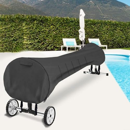 XUHCLY Swimming Pool Solar Reel Cover,Swimming Pool Roller Reel Cover,Solar Blanket Roller Reel Waterproof Cover,Above Ground Swimming Pool Solar Cover Reel Roller(Size:18ft,Color:Black)