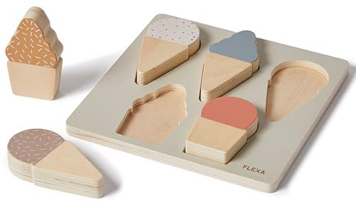 FLEXA EIS-Puzzle, 5-teiliges Holzpuzzle für Kinder, Holzspielzeug, Montessori Holz Lernspielzeug für Mädchen & Jungen, Fördert Fähigkeiten & Feinmotorik, Sortierspiel & Spielzeug ab 2 Jahr