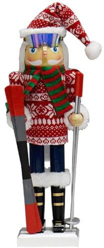 Ghjkldha Décoration de sapin casse-noisette en bois – Décoration de Noël en bois – Chapeau de Père Noël ski, bonhomme de neige – Figurines de Noël en bois soldat pour décorations de table festives et