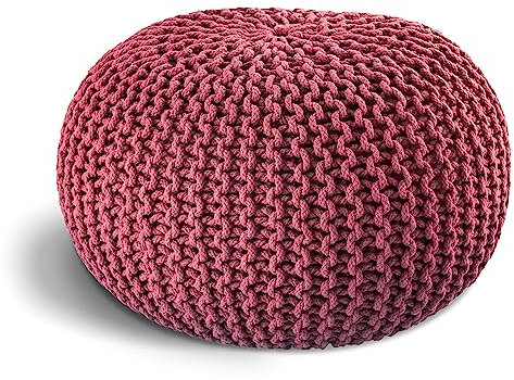 ELYFLAIR® handgefertigter Strickhocker Ø 55cm o. Ø 45cm I Sitzpouf Sitzpuff Bodenkissen Sessel Kissen Sitzhocker Sitzsack - mit eleganter Grobstrick-Optik - Dekoration Interieur (Rosa, Ø 55cm)