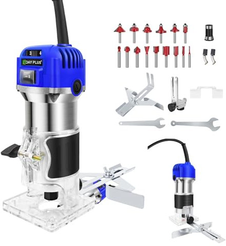 Oberfräse 800W Holzfräse Elektrische, 6-8mm Durchmesser Kantenfräse, 27000 U/min, Electric Holz Einhandfräse Variable Geschwindigkeite. inkl. 15PCS 1/4 Fräsen Cuter Set, für Holzbearbeitung
