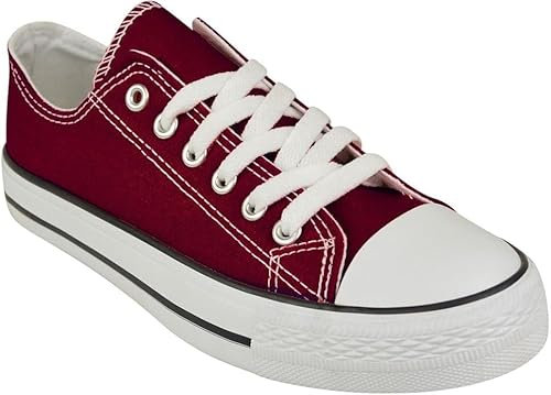 Women's Ladies Girls Canvas Low Top Lace Up Trainers Sneakers Pumps Plimsolls Size UK 3-8 (Wine, UK Footwear Size System, Adult, Women, Numeric, Medium, 7)