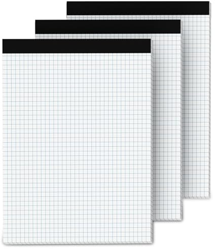 Graph Paper A4 Pad, 3 Pack Squared Paper Grid Notebook, Quad Ruled 4x4 | Easy Tear-Off, Letter Size Grid Pad A4 Blueprinting Lined Notepad for Maths/Drawing/Planning/Design, 30 Sheets Each