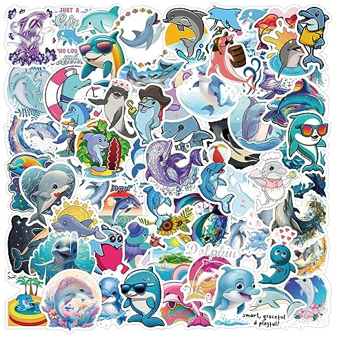 50 Stück Delfine Wasserdicht Aufkleber für Kinder Jugendliche Erwachsene,Niedliche Animal Dolphin Sticker für Laptop Autos Motorrad Fahrrad Skateboard Gepäck Koffer Computer Wasserflaschen Helm