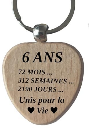 Porte-Clés en Bois Personnalisé Petit Cadeau pour Anniversaire de Mariage ou Anniversaire de Couple (6 ans)