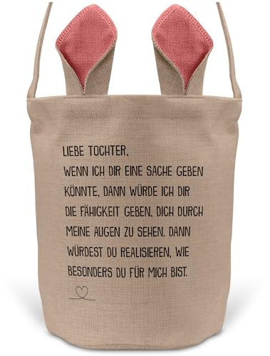 22Feels Ostern Geschenk Tochter Kinder Osterkorb mit Henkel Tragetasche Deko Osternest Körbchen Hasenohren (Beige/Pink)