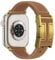 CHANCHY Leather Straps for Apple Watch Strap 46mm 45mm 44mm 42mm(Series 3), Replacement Genuine Leather Strap for Apple Watch Series 10 9 8 7 6 5 4 3 2 1 & iWatch SE, Brown+Gold Bucker