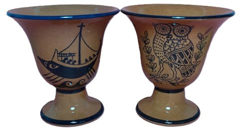 Talos Artifacts Juego de 2 tazas de cerámica con diseño de búho y barco Pitágoras