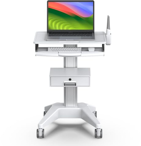 BEWISER Medizinischer Trolley mit Laptop-Palette und Mundscanner-Halterung, Zahnklinikwagen mit Rollen für Krankenhaus-Schönheitssalon