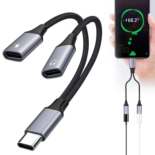 Usb C Splitter 2 Port Usb Type C Splitter Cable Adapter With Power Supply Dual USB-C Headphone and Charger Adapter, Y Splitter Cable Compatible With iPhone Mac Laptop More Type C Devices