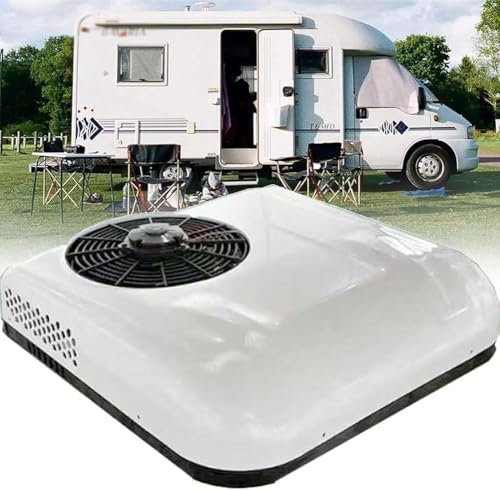 DC 12V /24V Climatiseur de Voiture,Unité Climatisation Toit - sans Conduit, Réfrigération à compresseur,Climatisation Stationnement avec Télécommande,pour Camping-Cars/Camions/B(Size:12V,Color:blanc)