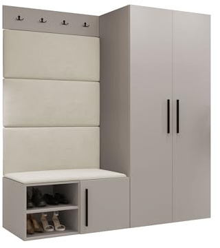 Mirjan24 Garderoben-Set Mapreni I, Schuhschrank + Kleiderhakenbrett + Kleiderschrank Gepolstertes Paneel/Wandpaneel Kleiderhaken Flurgarderobe Wandgarderobe (Cashmere, Manila 02)