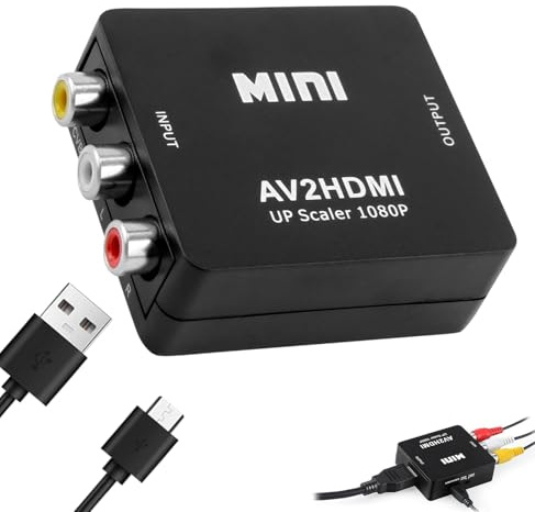RCA auf HDMI Konverter, AV auf HDMI Adapter, 1080P Mini RCA Composite CVBS AV zu hdmi Audio Umschalter, Unterstützung von PAL/NTSC, Audio Extractor für TV/PS2/ Xbox/VCR/VHS/DVD-Player