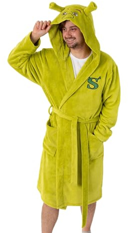 Shrek Green Hooded Bathrobe | Unisex Adults Cosy Fleece Loungewear with 3D Ears on Hood | S Initial Design | Perfect for Relaxing at Home or Movie Nights Merch - Medium