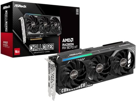ASRock Radeon RX 9070 XT Challenger 16GB OC Graphics Card - AMD RDNA 4 Architecture, 2970 MHz Boost Clock, 16GB GDDR6, PCIe 5.0, DisplayPort 2.1a, HDMI 2.1b, Triple Fan Cooling 800W
