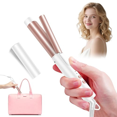 UKLISS Curling Tongs for Short Hair Medium Long Hair - 25mm Compact Mini Curling Iron [160-200℃], 1 Inch Travel Friendly Ceramic Mini Hair Curler Wand, 3 Temps Adjustable, Double Voltage (White)