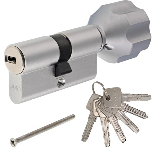 ToniTec Knaufzylinder TEC440 by ABUS Schließzylinder mit EasyTurn großer Knauf silber Zylinderschloss Knauf verschiedenschließend 55/30K mit 6 Schlüssel