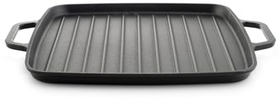 H&H Bistecchiera in Ghisa Smaltata Quadrata 32 cm con 2 Manici – Compatibile con Induzione e Tutti i Piani Cottura
