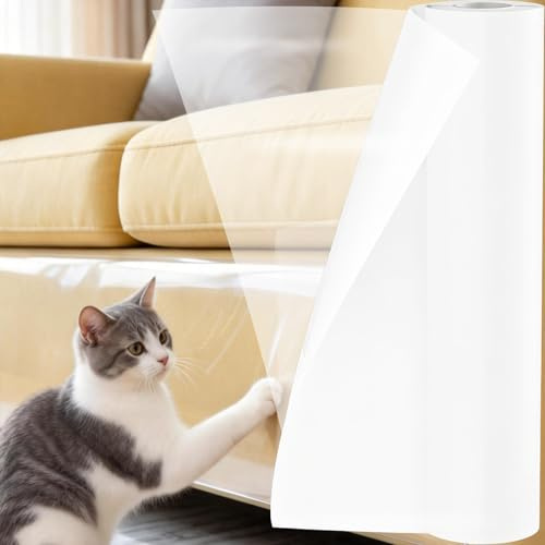MixVidFy Anti-Cat Scratch Furniture Protector,40CM x 5M Single-Sided Sticky Couch Protector for Cats Claws,Cat Scratch Deterrent Tape for Furniture,Cat Scratch Furniture Door Protectors