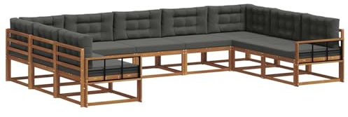 vidaXL Outdoor-Sofagarnitur mit Kissen 9 pcs Natur und Anthrazit, Outdoor modernes Sofa Set, robuste Patiosammlung, vielseitige Gartenmöbel, Sectional Lounger für Entspannung im Hinterhof