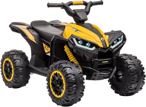 ZoomBuggy Elektro-Quad für Kinder 12V, elektrisches ATV mit 2 Motoren, Hupe, LED-Lichter und Musik, Geschwindigkeit 3–6 km/h, Elektroauto für Kinder von 3 bis 8 Jahren, Gelb