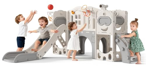 11-in-1 Kinderrutsche,Indoor- und Outdoor-Rutsche für Kinder mit Basketballkorb, Golf, Teleskop und Stauraum, für Kinder von 1-3 Jahren