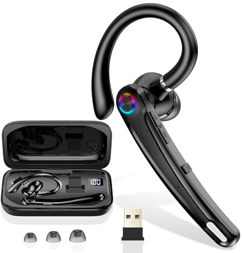 Atheewon Bluetooth Headset V5.4, Wireless Freisprech Telefon, Achatschwarz | CVC 8.0/ENC Dual Mic, APTX, Mute Zwei-Geräte-Verbindung Headset Handy, 115 Std, USB-Adapter Freisprech-Headset mit Ladebox