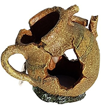 Broken Jug Aquarium Ornament 15cm Tall, Roman Greek Broken Amphora Vase Ancient Ruins Aquarium Fish Tank Ornament Decoration, Resin Sturdy Base Cave or Hide