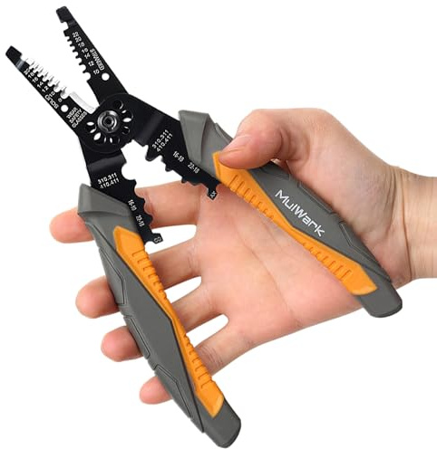 MulWark 8 Multi-Purpose Wire Strippers Electrical Tools (22 AWG - 8 AWG) Wire Cutter Heavy Duty, Cable Stripper, Wire Crimps & Pliers Insulated with Cable Cutters, Best Electricians Tools - Upgraded