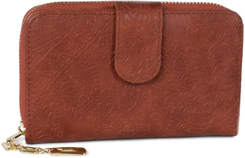 styleBREAKER Damen Geldbörse Paisley Prägung 16x95 cm | 16x9,5x3 cm Maß, Kunstleder. 7 Kartenfächer, Münz-Zipper, 2 Scheinfächer, Fotofach, Druckknopf und Reißverschluss.
