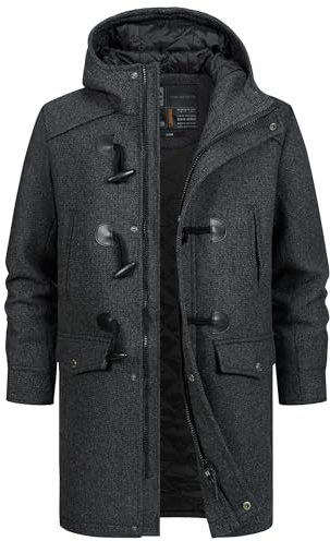 Indicode Hommes Liam Coat | Manteau d'hiver duffle-coat Black Mix L