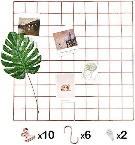 Cratone Eisen Gitter Pinnwand Foto Wand Rosegold Wandgitter, DIY Grid Panel Foto Wand Dekoration Roségold Deko der Familie, Küche, Büro und so weiter (Rosegold)
