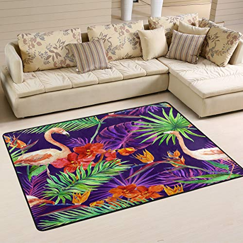 MNSRUU Teppich mit tropischem Flamingo, Vogel, Palme, exotische Aquarell, Orchidee, Blumen-Teppich, für Wohnzimmer, Schlafzimmer, Textil, Multi, 183cm x 122cm(6 x 4 feet)