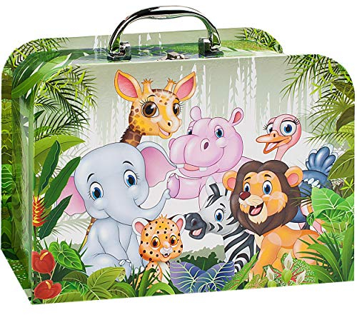 alles-meine.de GmbH Kinderkoffer/Koffer - GROß - lustige Dschungel & Zoo Tiere - für Spielzeug und als Geldgeschenk - Mädchen & Jungen - Kinder & Erwachsene - Pappe Karton - Pa..