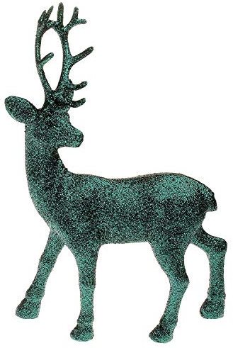 MACOSA Deko Hirsch stehend in Petrol Grün Weihnachtsdeko Dekofigur Deko-Hirsch glitzernd Deko-Objekt Hirschdekoration Weihnachten Winter-Dekoration Tierfigur (M (31cm))