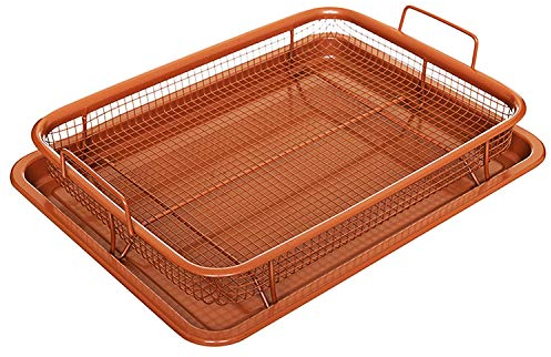 Antihaft-Backblech mit Grill Crispy Korb Kupfer Crisper Air Fritteuse Pfanne 2er Set