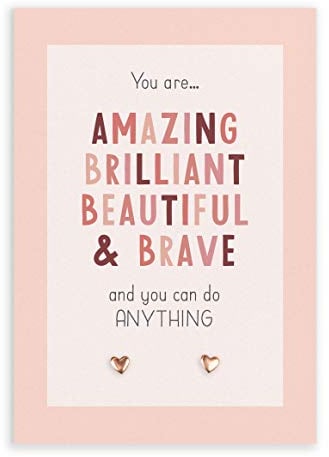 Rose gold earrings for friend | Amazing beautiful brilliant and brave inspirational | sentimental self care get well gift for cheer up women | present birthday or christmas uk | her girls woman