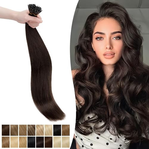 Silk-co Prebonded Hair Extensions #02 Dark Brown Stick Tip Real Human Hair I tip Remy Stick Hair Extension 50 Strands 1g/s 16inch