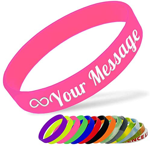 Bracelet en Silicone Personnalisable Bracelet en Caoutchouc Femme Homme Enfant pour Les Événements Festival de Collecte de Fonds,160mm Longueur,Rose