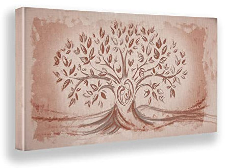 Giallobus - Quadro - 09 - Capezzale Moderno - Sacra Famiglia e Albero della Vita - Rosa Antico - Tela Canvas Telaio Premium Alto Spessore - 140x70 - Pronto da Appendere - Quadri Moderni per la casa