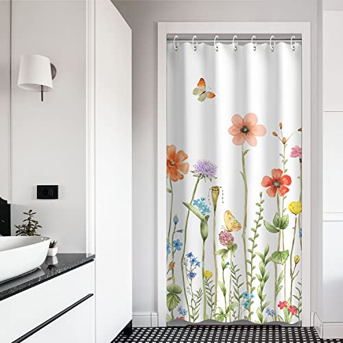 RosieLily Rideau de douche court de 91,4 cm de large x 183 cm de haut, motif floral pour salle de bain, camping-car, rideau de douche court à motif floral avec 12 crochets, taille cabine
