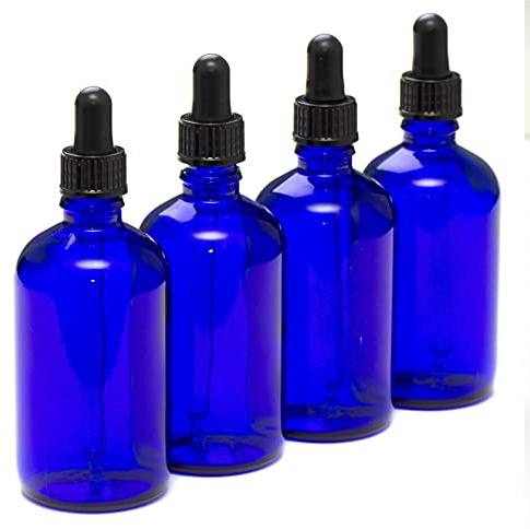 Aura 100ml Blue Glass Bottles with Glass Pipettes - Pack of 4