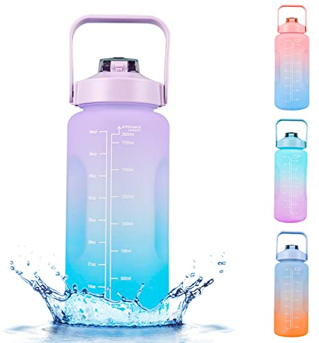 GOXFACA - Botella de agua deportiva de 2 litros sin BPA con marca de tiempo, botella de agua motivadora con pajita, a prueba de fugas, adecuada para gimnasio, al aire libre, oficina