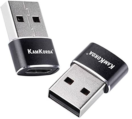 KamKorda USB Type C Adapter 2 Pack | Type C to USB | USBC Adapter | Female to Male | Black
