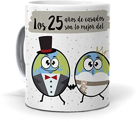 Regalo Divertido y Personalizado - Taza 25 Años de Casados Son lo Mejor del Mundo | Cerámica AAA 350 ml | Regalo Original para Bodas de Plata, Aniversarios y Celebraciones