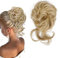 Haarteil blond Messy Bun Haarteil Haargummi mit haaren,Groß haardutt Mit Gummiband,Gelockt Hochsteckfrisuren (22h613 Ash Blonde Mix dunkelblond)